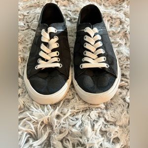 Coach Lesley Black Lace Up Low Top Canvas Sneaker, Size 6.5